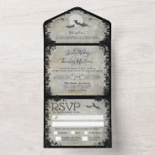 Gothic Bats MENU Elegant Halloween Wedding All In One Uitnodiging (Binnen)