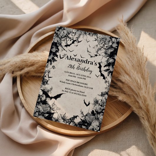 Gothic Bats & Roses Birthday Kaart