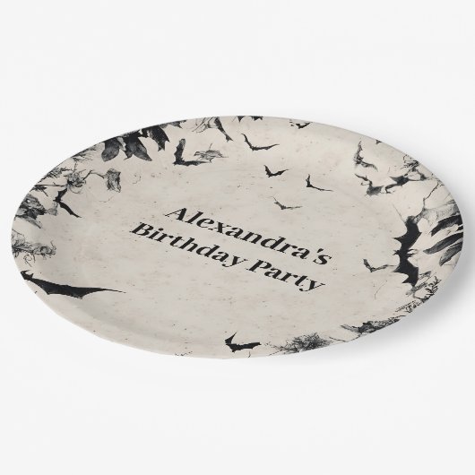 Gothic Bats & Roses Birthday Papieren Bordje (Gekanteld)