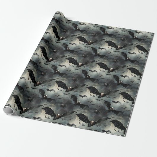 Gothic Bats Stormy Sky Halloween & Gothmas Cadeaupapier (Uitgerold)