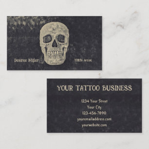 Gothic Beige Grey Skull Tattoo Shop Visitekaartje