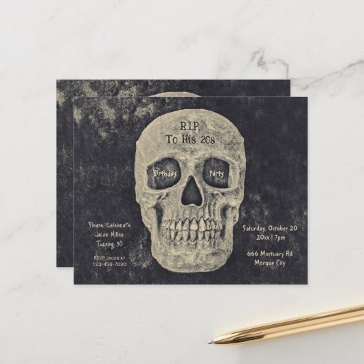 Gothic beige schedel verjaardag RIP naar zijn 20s  (Voorkant / Achterkant in situ)