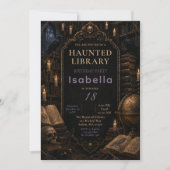 Gothic Bibliotheek Halloween Feest Kaart (Voorkant)
