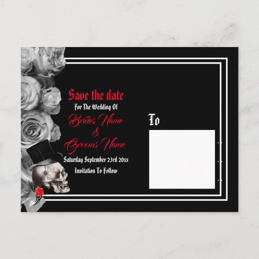 Gothic, biker of rock black bruiloft, met uitzonde aankondigingskaart (Achterkant)