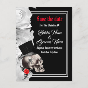 Gothic biker of rock black wedding slaan de datum  aankondigingskaart