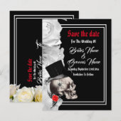 Gothic biker of rock black wedding slaan de datum  aankondigingskaart (Voorkant / Achterkant)