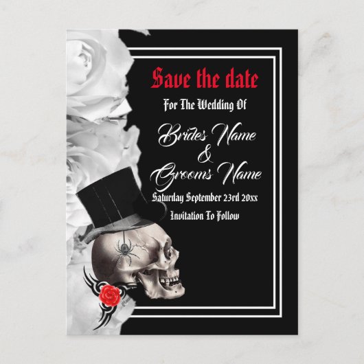 Gothic biker of rock black wedding slaan de datum  aankondigingskaart (Voorkant)