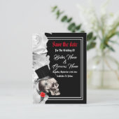 Gothic biker of rock black wedding slaan de datum  aankondigingskaart (Staand voorkant)