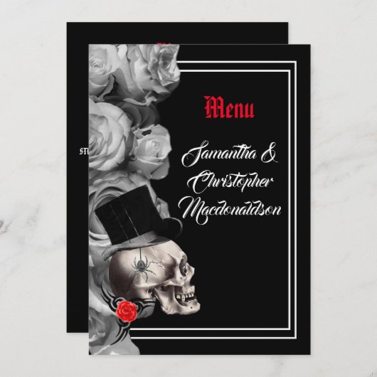 Gothic, biker, of rock zwart bruiloft menu (Voorkant / Achterkant)