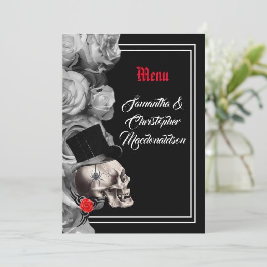 Gothic, biker, of rock zwart bruiloft menu (Staand voorkant)