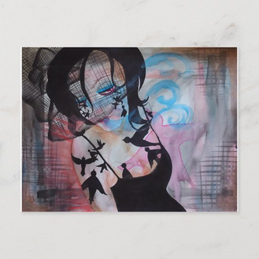 Gothic Birds Birdcage Veil Surreal Art Briefkaart (Voorkant)