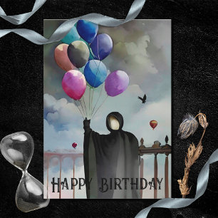 Gothic Birthday Balloons & Cloudy Sky Black Cloak Kaart
