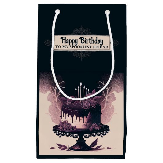 Gothic Birthday Gift Bag - Spooky Birthday Cake Klein Cadeauzakje (Voorkant)