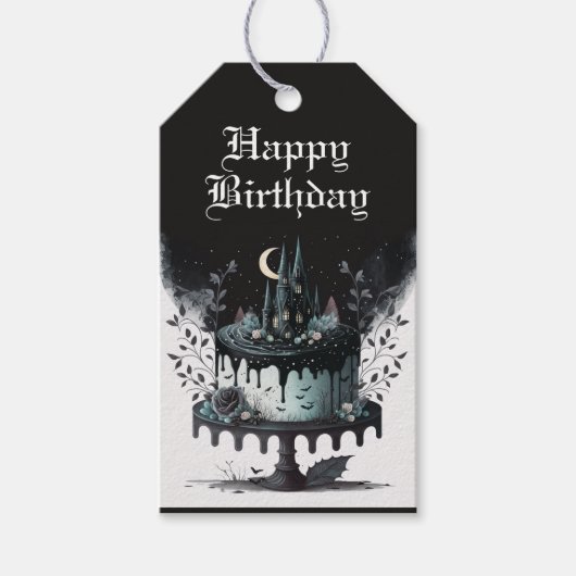 Gothic Birthday Gift Labels - Castle Birthday Cake Cadeaulabel (Voorkant)