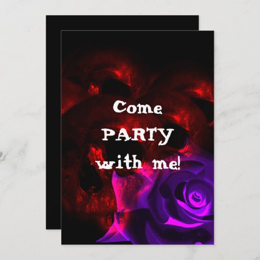 Gothic Birthday Invitation Skulls and Rozen Kaart (Voorkant / Achterkant)