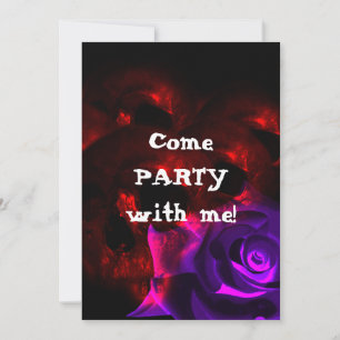 Gothic Birthday Invitation Skulls and Rozen Kaart