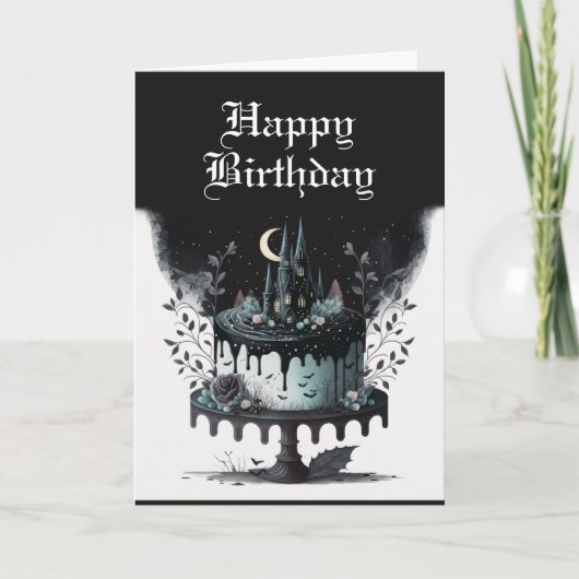 Gothic Birthday Kaart - Spooky Castle Birthday Cak (Voorkant)