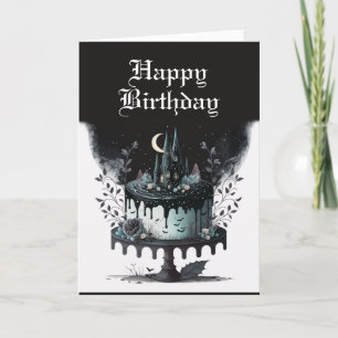Gothic Birthday Kaart - Spooky Castle Birthday Cak