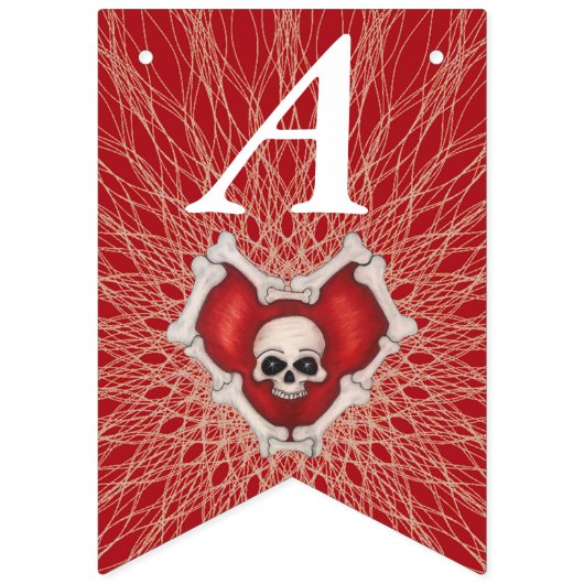 Gothic Birthday Skull Botten Red Heart op spieren Vlaggetjes (Tweede vlag)