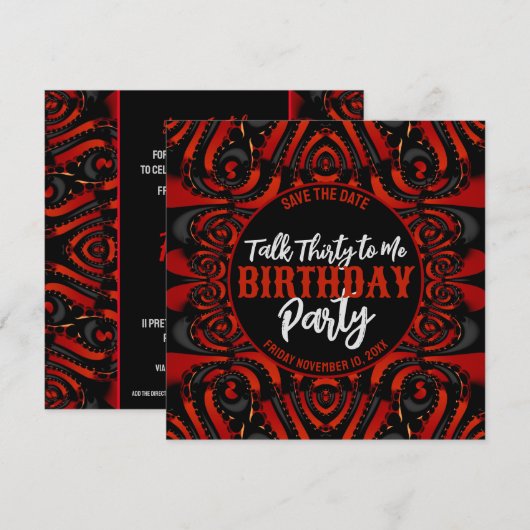 Gothic Birthday Talk Thirty Black + Red Party Kaart (Voorkant / Achterkant)
