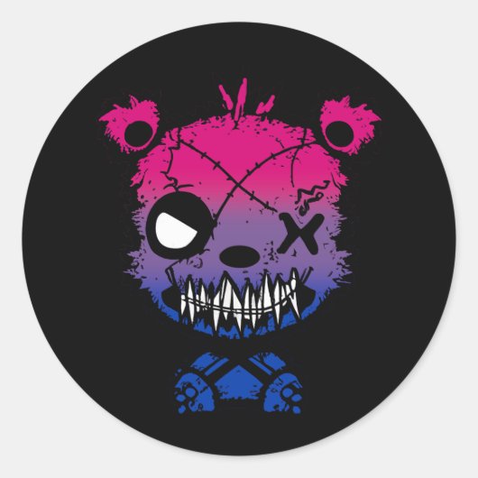 Gothic Bisexual Pride Flag gekleurd Beer Ronde Sticker (Voorkant)