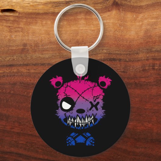 Gothic Bisexual Pride Flag gekleurd Beer Sleutelhanger (Voorkant)