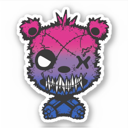 Gothic Bisexual Pride Flag gekleurd Beer Sticker (Voorkant)