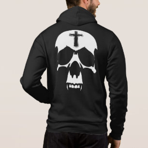 Gothic Black and White Demon Skull Illustration Hoodie