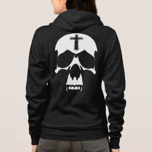 Gothic Black and White Demon Skull Illustration Hoodie