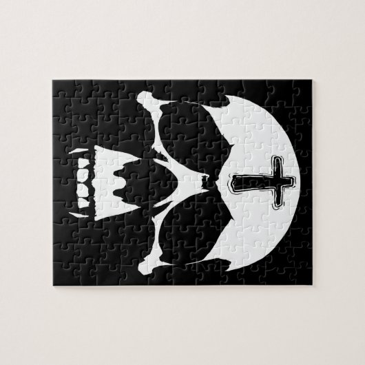 Gothic Black and White Demon Skull Illustration Legpuzzel (Horizontaal)