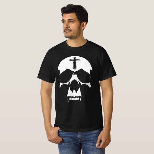 Gothic Black and White Demon Skull Illustration T-shirt (Voorkant volledig)
