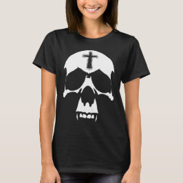 Gothic Black and White Demon Skull Illustration T-shirt