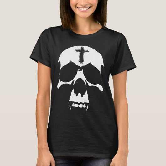 Gothic Black and White Demon Skull Illustration T-shirt (Voorkant)