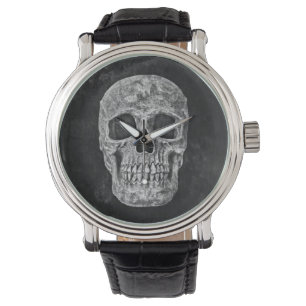 Gothic Black and White Grunge Skull Horloge