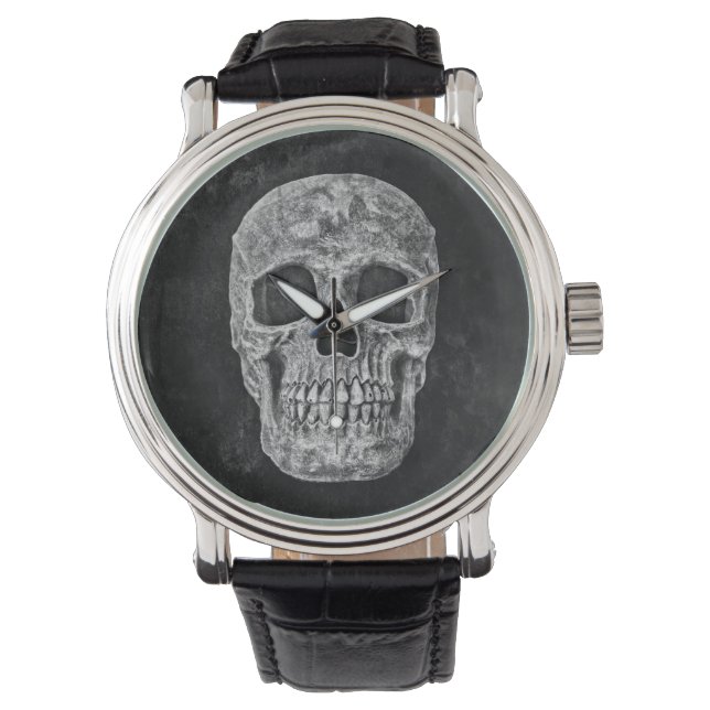 Gothic Black and White Grunge Skull Horloge (Voorkant)