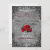 Gothic Black and White Rose Wedding Invitation Kaart (Voorkant)