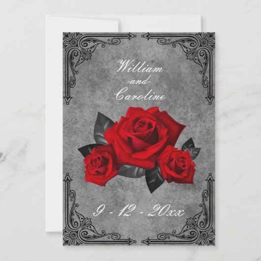 Gothic Black and White Rose Wedding Invitation Kaart (Achterkant)