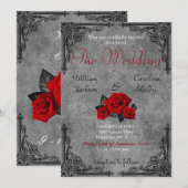 Gothic Black and White Rose Wedding Invitation Kaart (Voorkant / Achterkant)