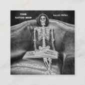 Gothic Black and White Skeleton Tattoo Shop Vierkante Visitekaartje (Voorkant)