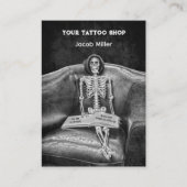 Gothic Black and White Skeleton Tattoo Shop Visitekaartje (Voorkant)