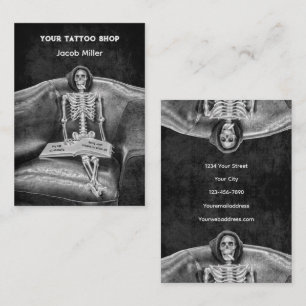 Gothic Black and White Skeleton Tattoo Shop Visitekaartje