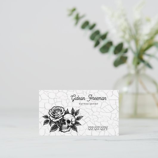 Gothic Black and White Skull Tattoo Shop Visitekaartje (Staand voorkant)