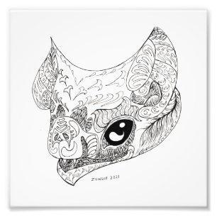 Gothic Black and White Vampire Bat Floral Tekening Foto Afdruk
