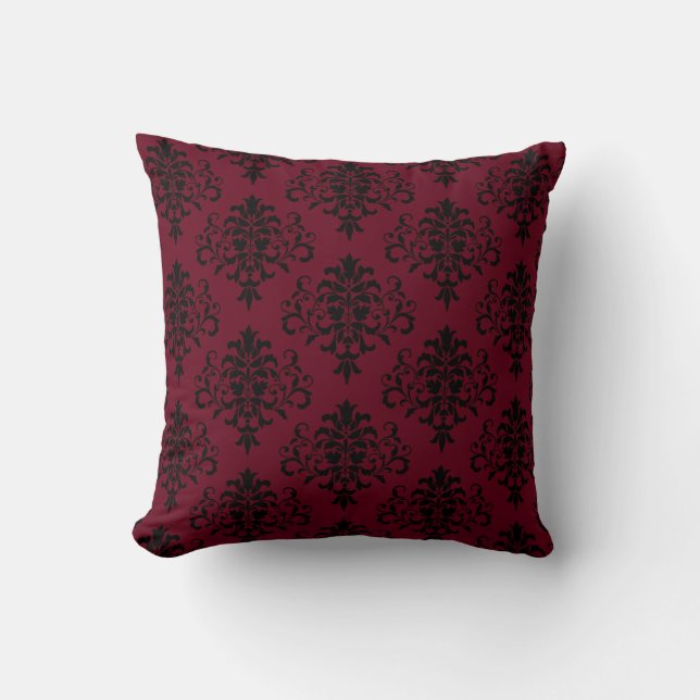 Gothic Black & Berry Damask Pattern Kussen (Voorkant)