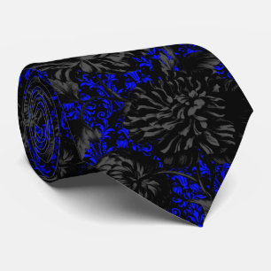 Gothic Black & Blue Damask Floral Wedding Stropdas