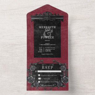 Gothic Black Border 2 & Zwarte Rozen Wijn Geen Din All In One Uitnodiging