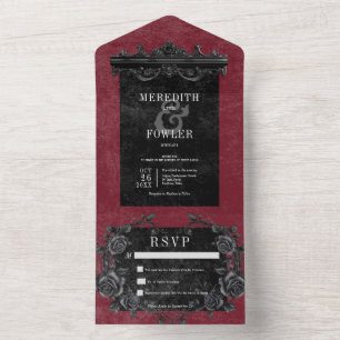 Gothic Black Border 4 & Black Rozen Wijn Geen Dine All In One Uitnodiging