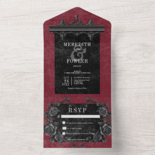 Gothic Black Border 5 & Zwarte Rozen Wijn Geen Din All In One Uitnodiging