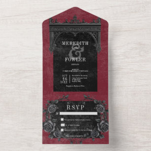 Gothic Black Border 7 & Zwarte Rozen Wijn Geen Din All In One Uitnodiging