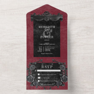 Gothic Black Border & Black Rozen Wijn Geen Diner All In One Uitnodiging